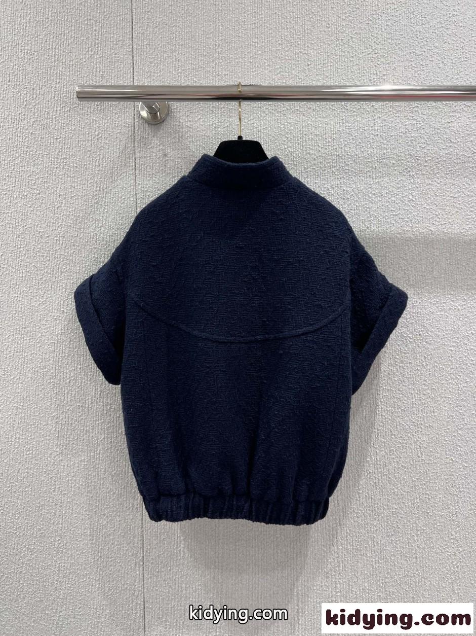 春に活躍~ツイード 半袖ジャケット シャネル ジャケット コピー ネイビー-1