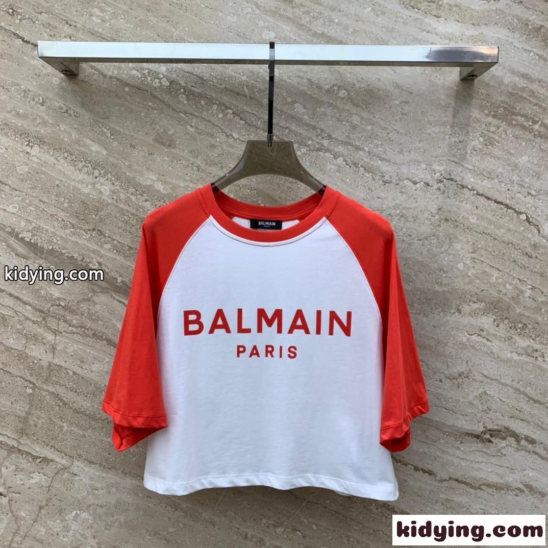 バルマン Tシャツ コピー カジュアル ロゴプリント コットン 半袖Tシャツ-1