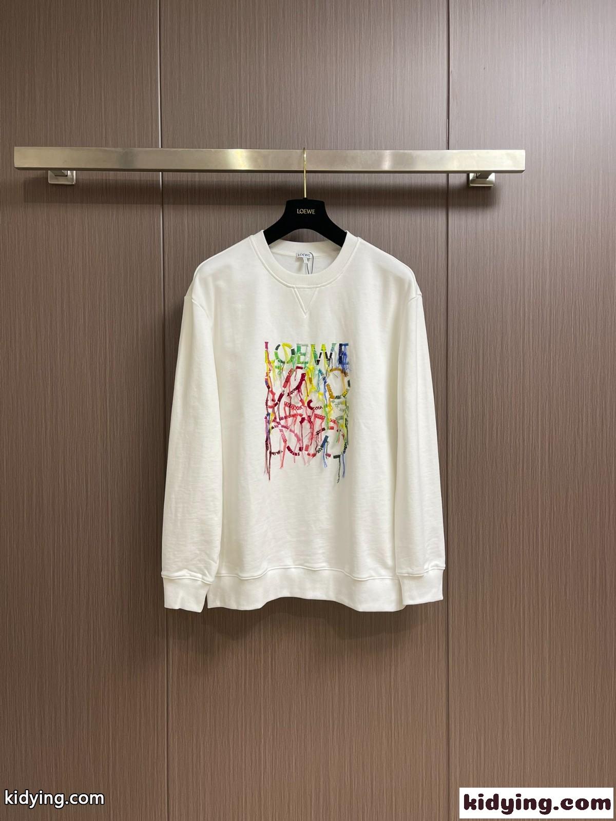 ロゴ刺繍 クルーネック スウェットシャツ ロエベ Tシャツ コピー 長袖Tシャツ ホワイト-1