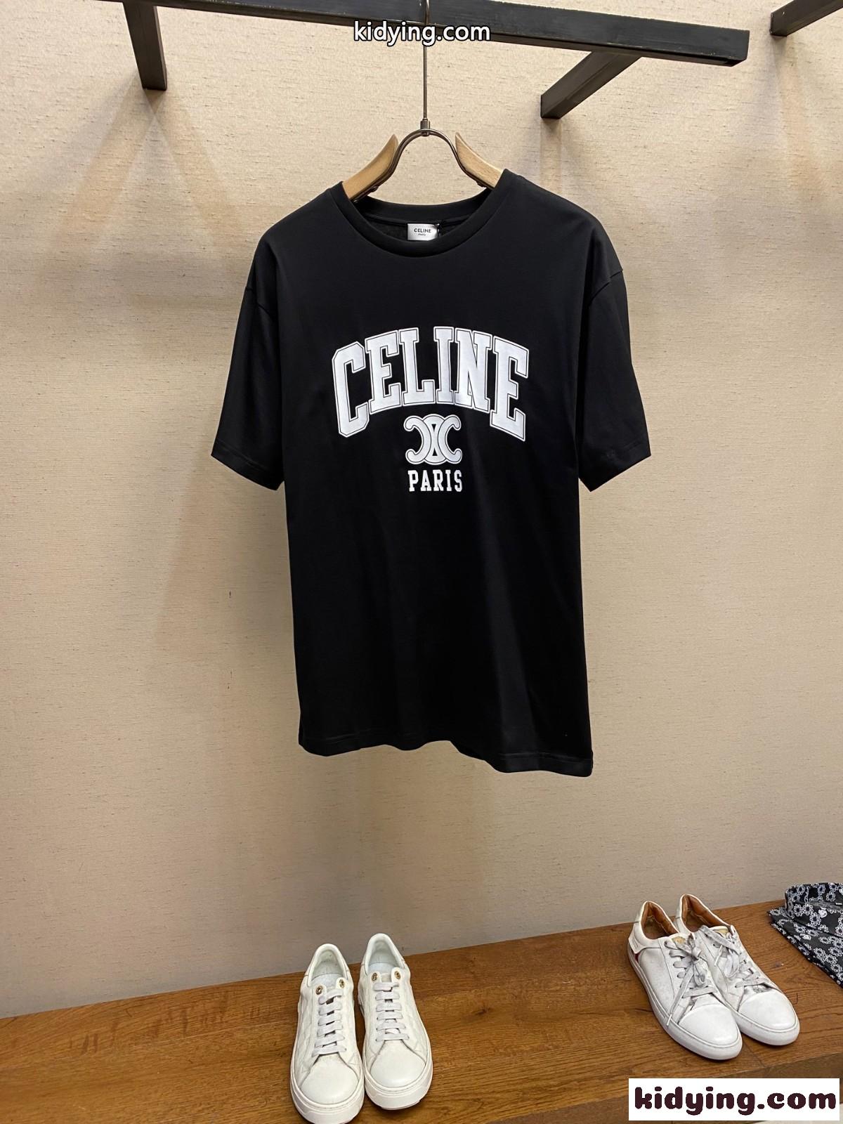 セリーヌ Tシャツ コピー シンプル ロゴ入り 半袖Tシャツ コットン クルーネック-0
