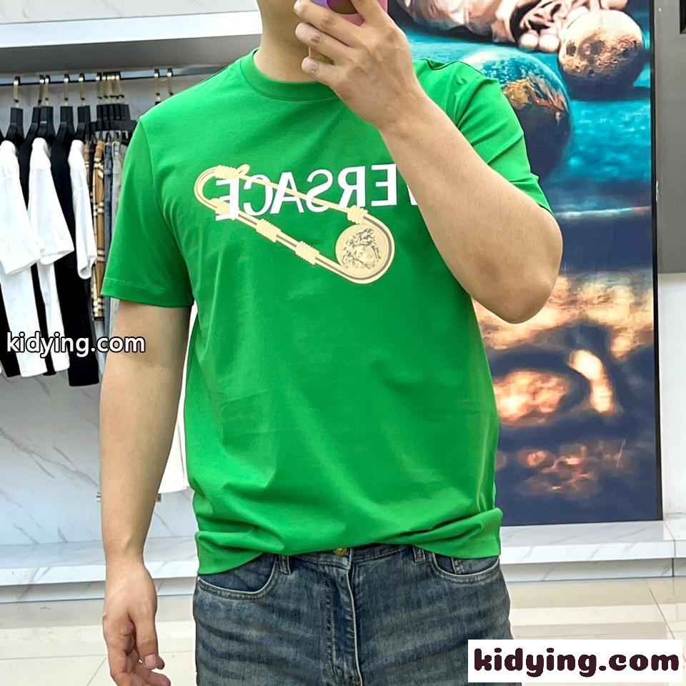カジュアル ロゴ クルーネック 半袖Tシャツ ヴェルサーチェ Tシャツ 偽物 グリーン-1