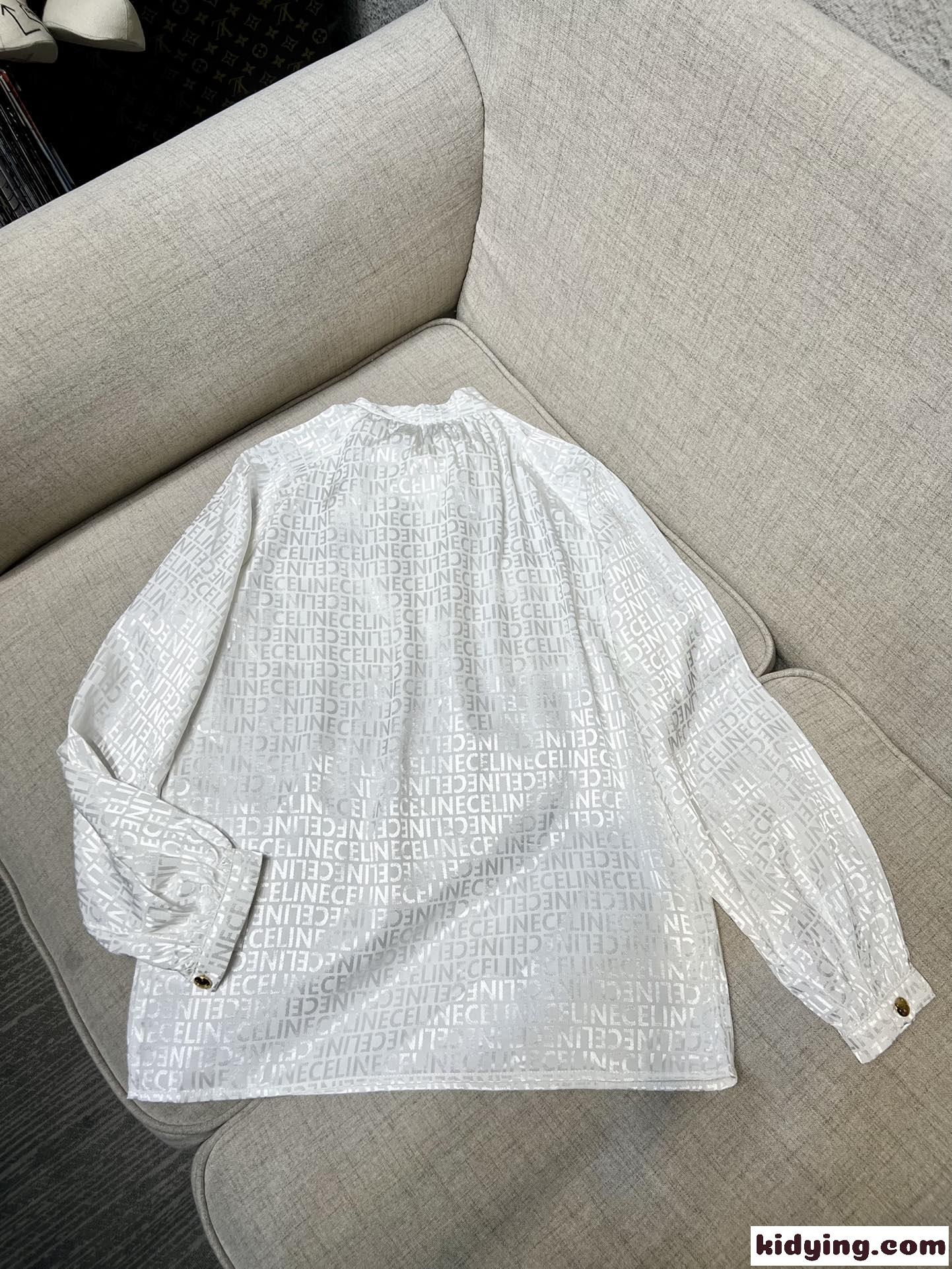 上品 ロゴ入り フェミニン 通勤 おしゃれ セリーヌ シャツ コピー 長袖 ボウタイ ブラウス-4
