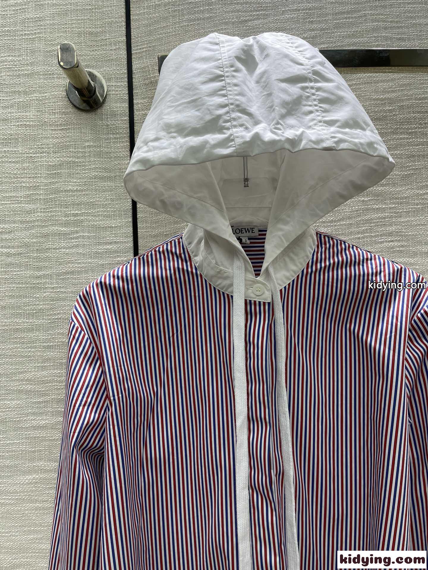 ストライプ クロップド フーデッドシャツ ロエベ シャツ コピー コットン-0