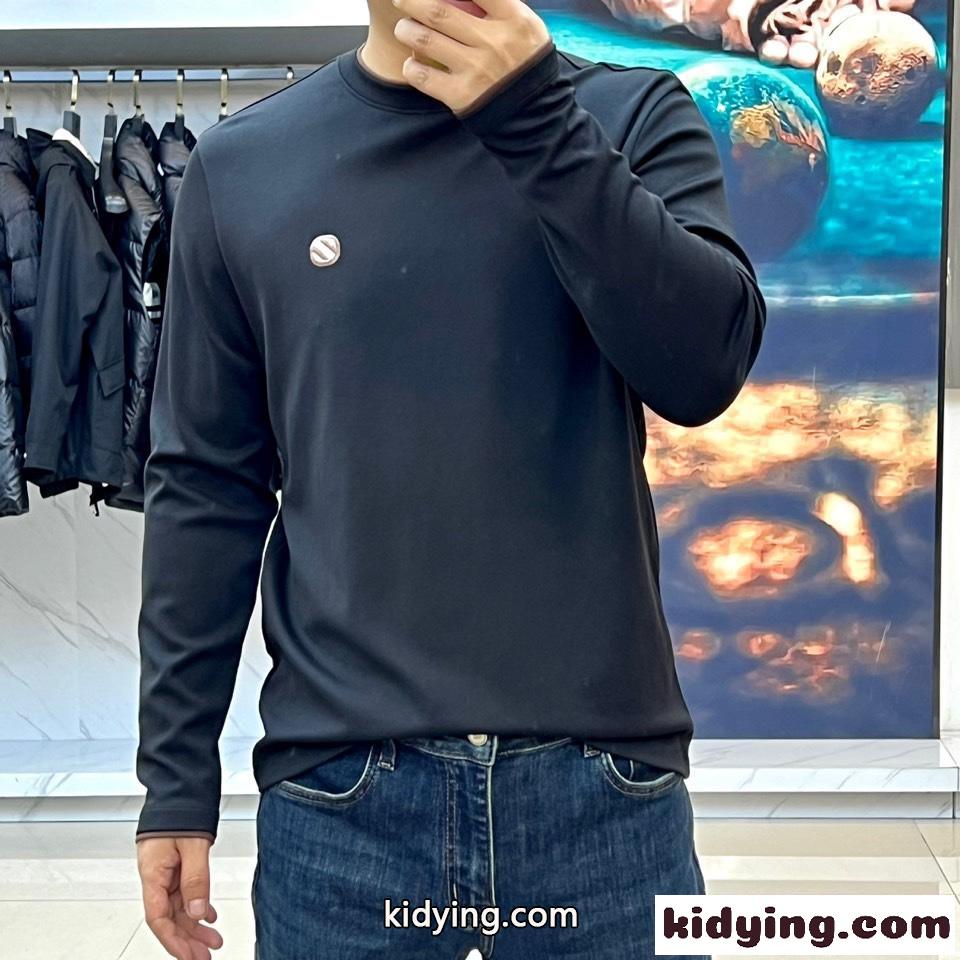 シンプル クルーネック 長袖Tシャツ エルメネジルド・ゼニア Tシャツ 偽物 ブラック-1