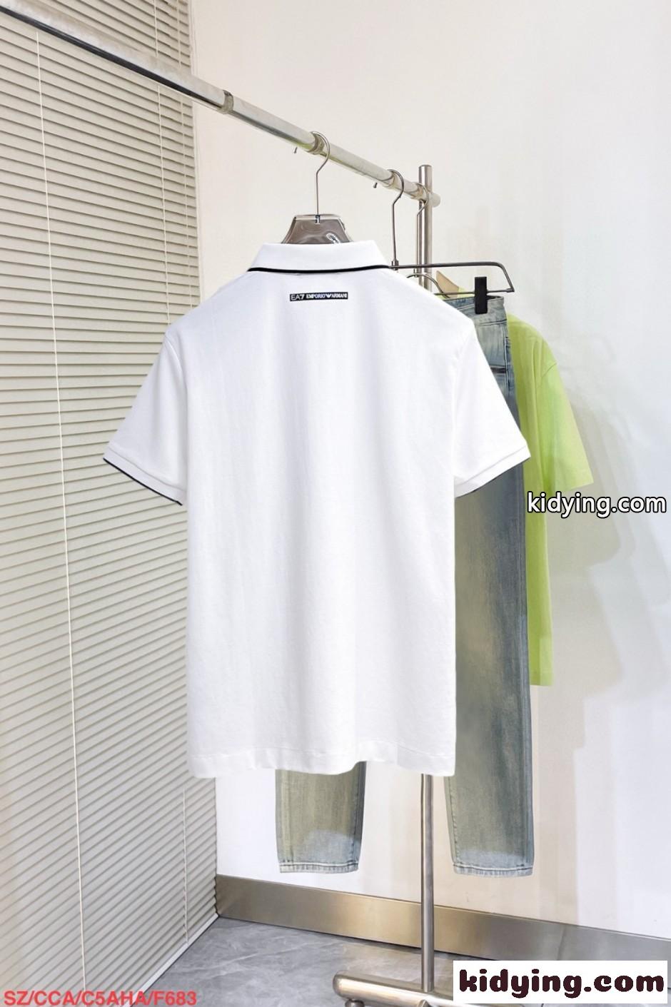 シンプル 洗練された 半袖 ポロシャツ アルマーニ Tシャツ 偽物 ホワイト-2