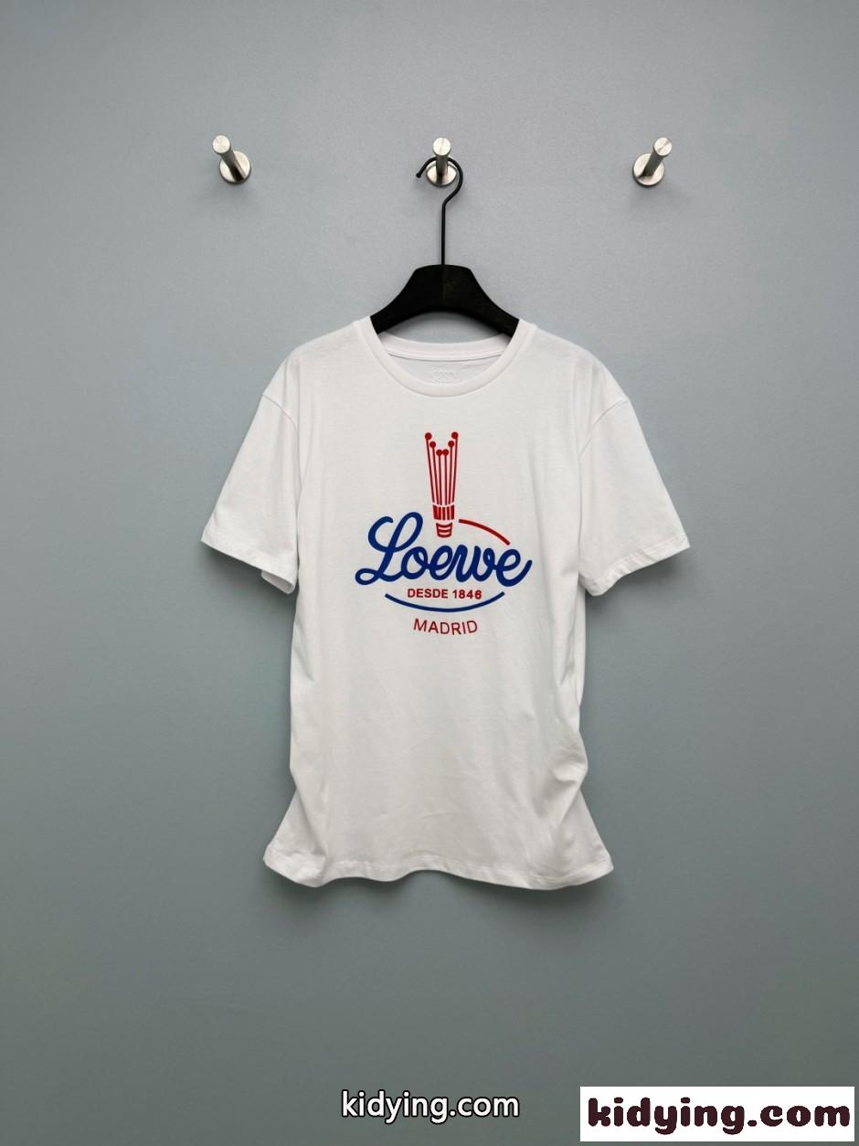 おしゃれ ロゴ コットン 半袖Tシャツ ロエベ Tシャツ 偽物 クルーネック ホワイト-0