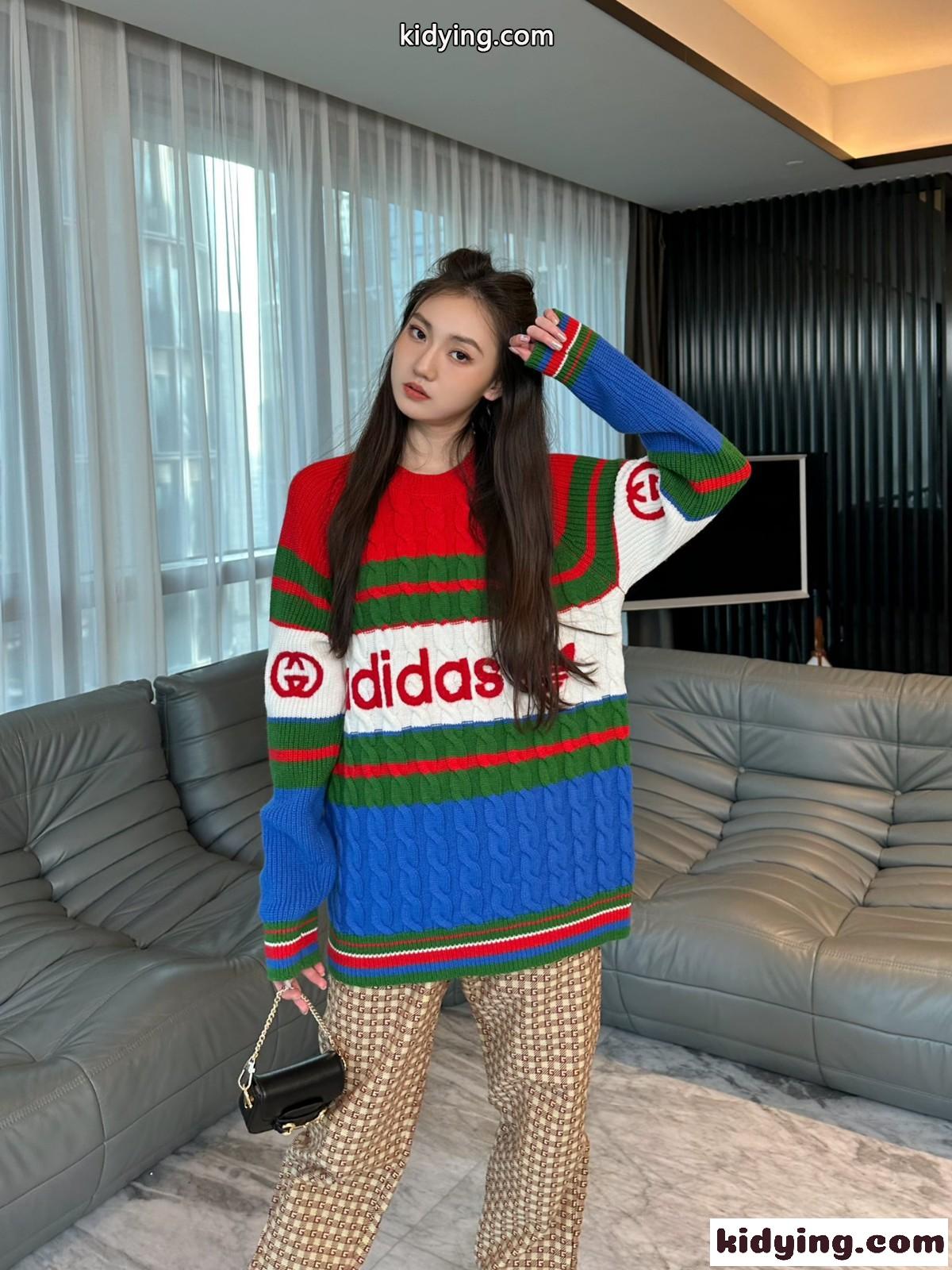人気 adidas x Gucci ウール セーター グッチ セーター コピー クルーネック 長袖-4