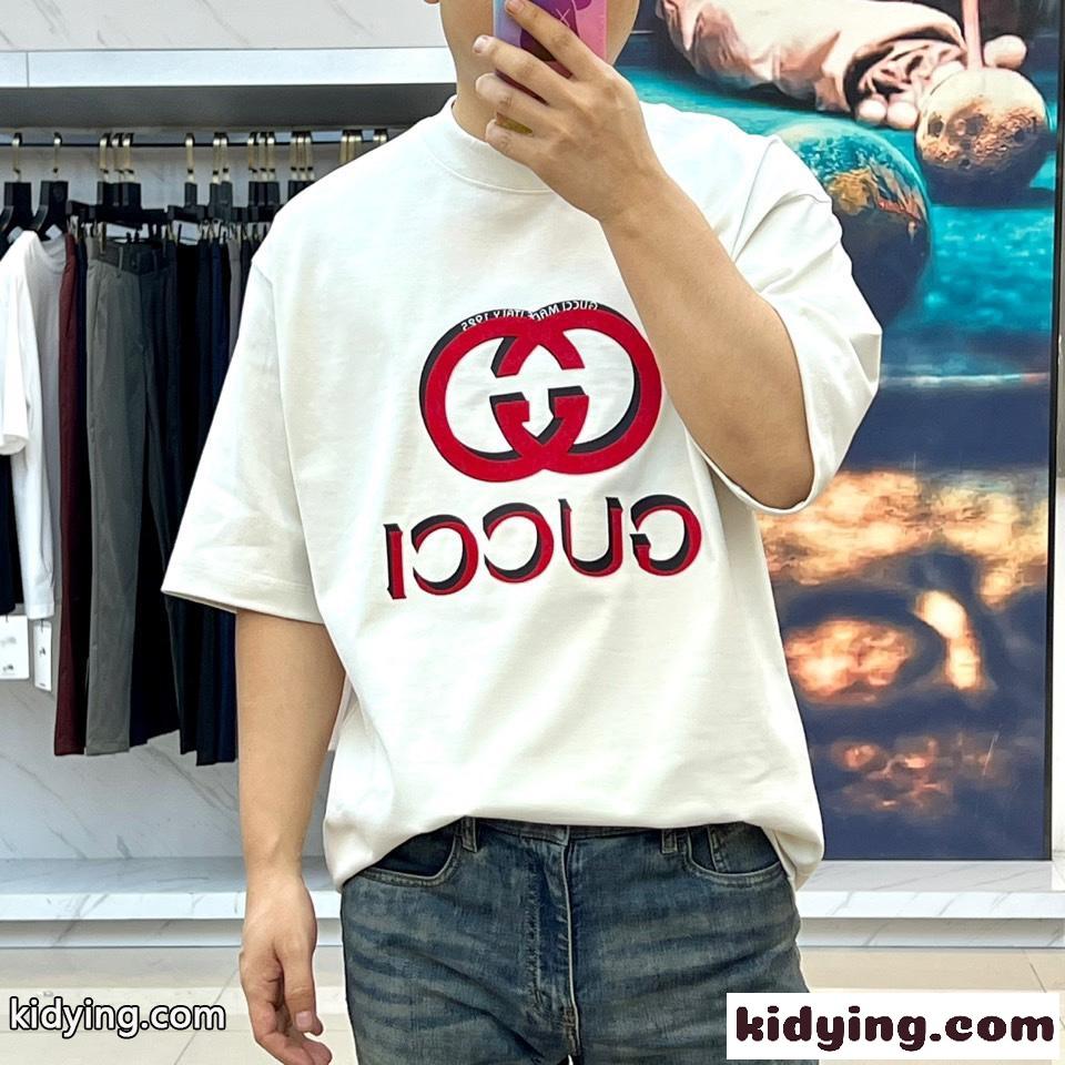 コットンジャージ リラックス 半袖Tシャツ グッチ Tシャツ コピー ベージュ-1