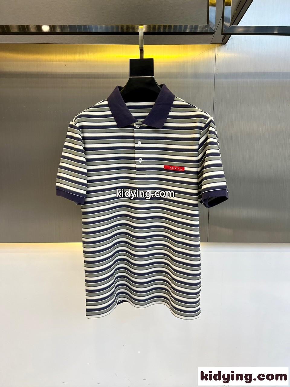 カジュアル ストライプ 半袖 ポロシャツ プラダ Tシャツ コピー メンズ-0