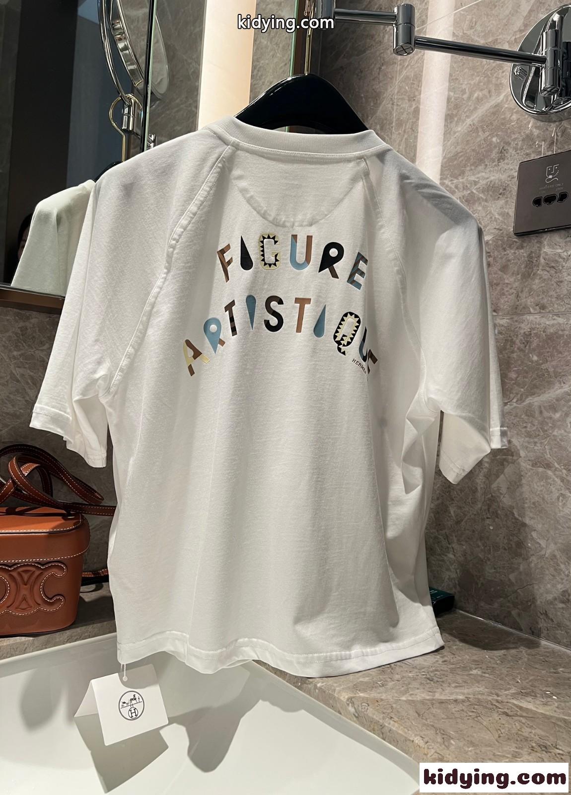プリント コットン 半袖Tシャツ エルメス Tシャツ コピー ホワイト-4