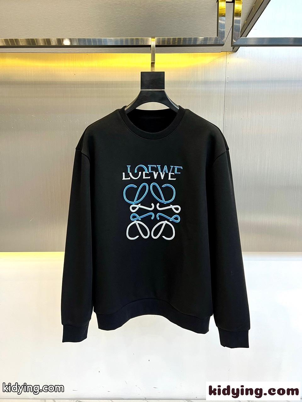 ロゴ刺繍 コットン スウェットシャツ ロエベ Tシャツ コピー クルーネック ブラック-0