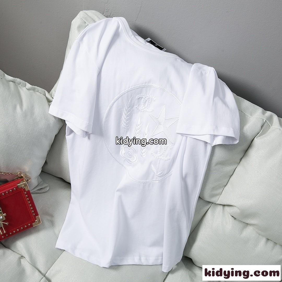 選べる5色 刺繍入り ゆったり 着痩せ チュニック シャネル Tシャツ レディース コピー 体型カバー コットン 着心地いい-4