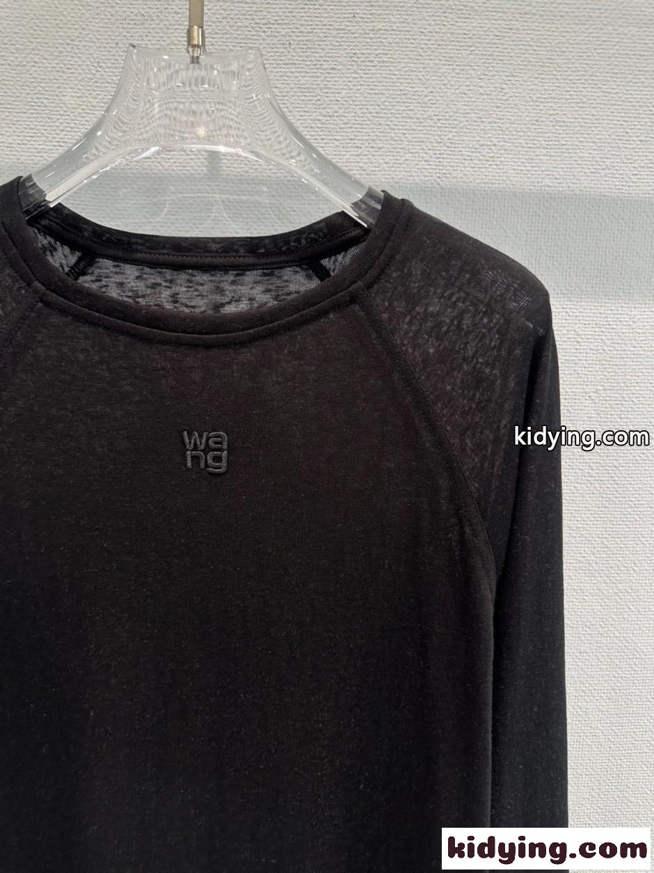 シンプル ロゴ刺繍 ロングスリーブTシャツ アレキサンダーワング Tシャツ コピー ブラック-4