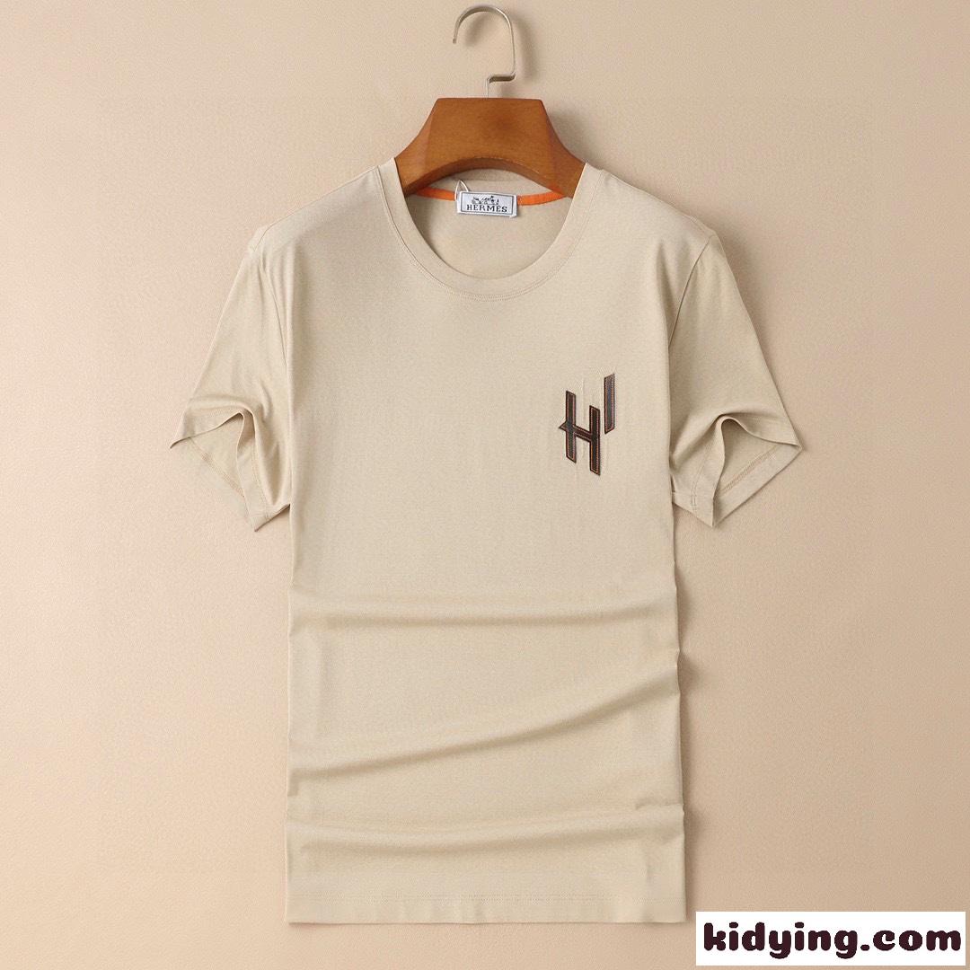 春夏 定番 合わせやすい エルメス 半袖tシャツ コピー ロゴ 快適 カジュアル おしゃれ トップス-1