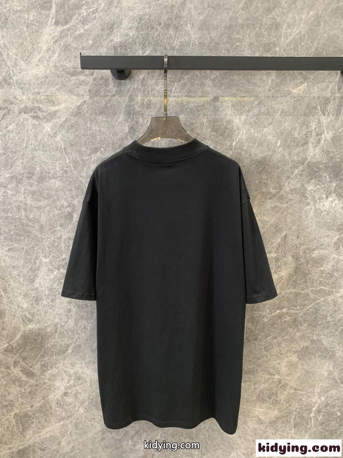 ユニセックス カジュアル コットン 半袖Tシャツ バレンシアガ Tシャツ コピー ブラック-2