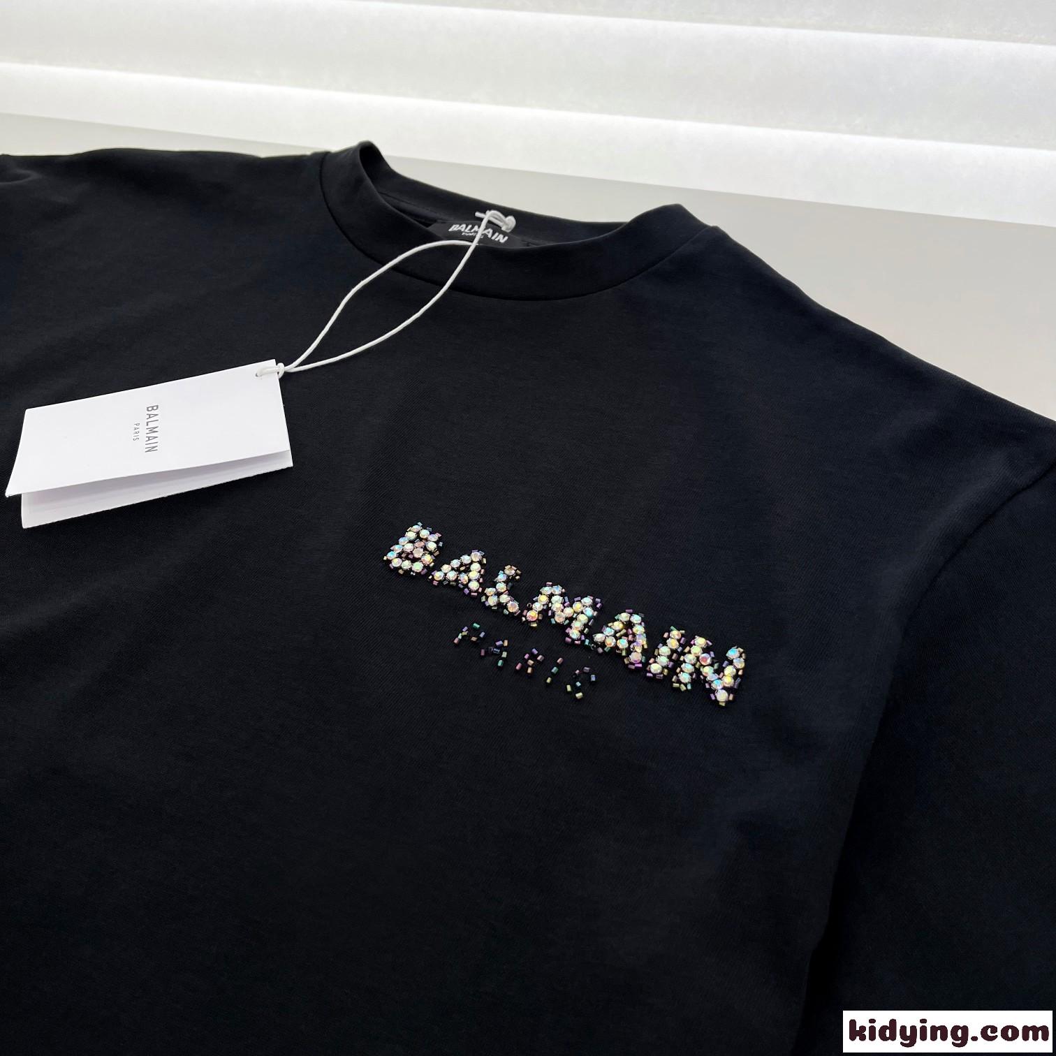 ロゴ刺繍 クロップドTシャツ バルマン Tシャツ コピー コットン 半袖 トップス-2