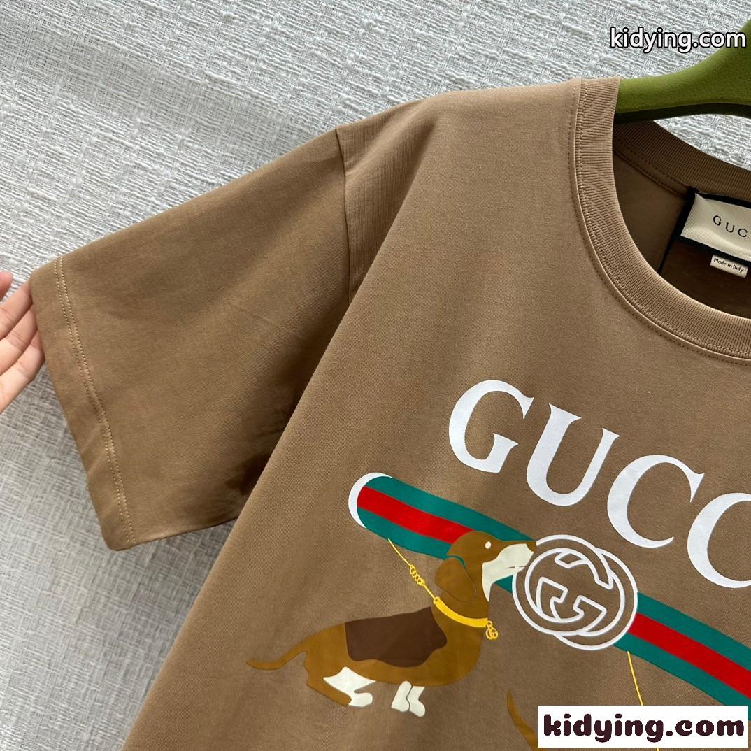 カジュアル プリント コットン 半袖Tシャツ グッチ Tシャツ コピー オーバーサイズ-1