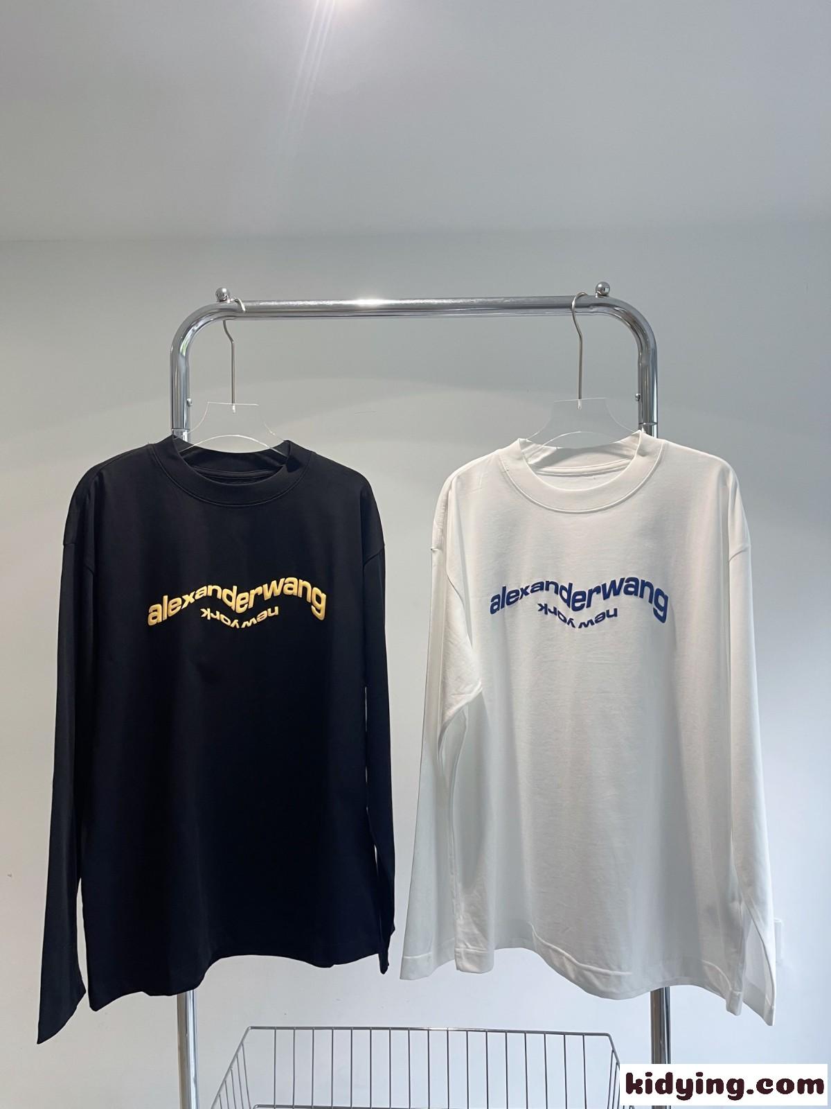 シンプル 定番 ロゴ プリント アレキサンダーワング Tシャツ コピー 長袖 クルーネック-0