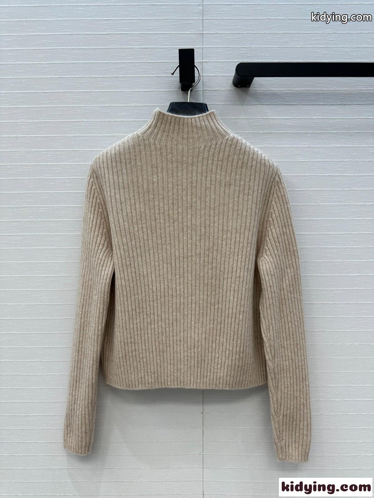シンプル 上品 ハイネック リブ編みニットトップス エルメス セーター コピー ベージュ-4
