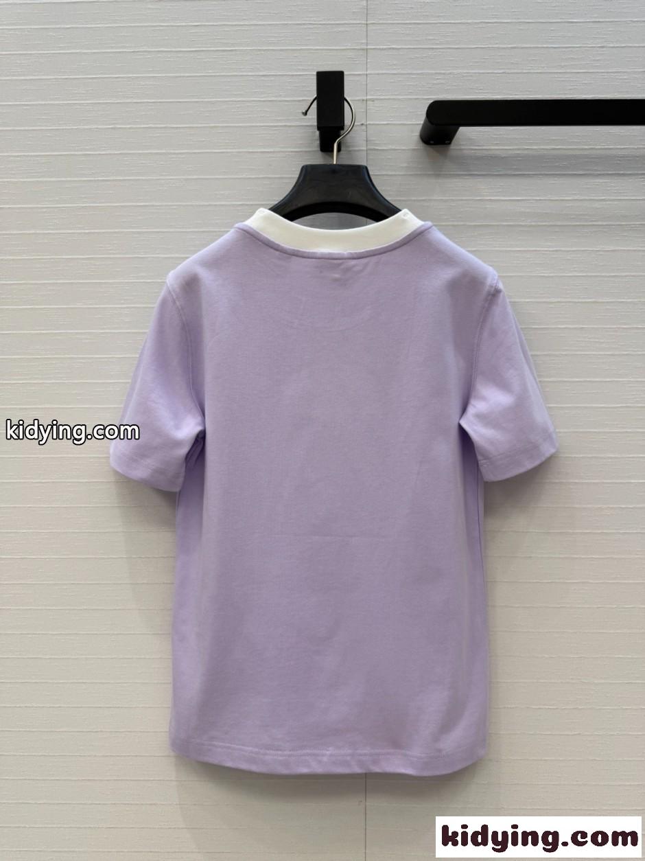 デイジー コットン 半袖Tシャツ バーバリー Tシャツ 偽物 ライトパープル-3