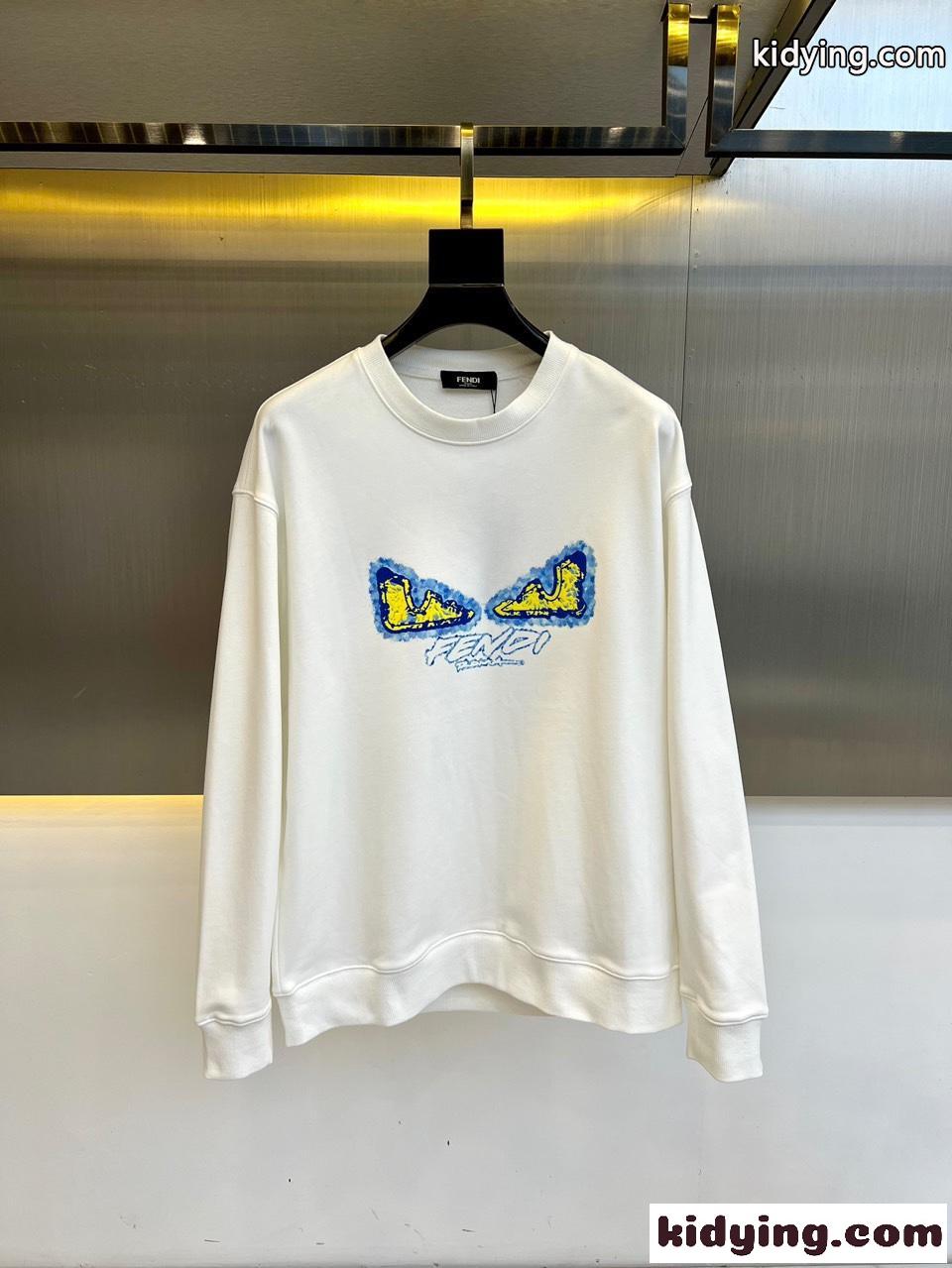定番 ロゴプリント クルーネック スウェットシャツ フェンディ Tシャツ コピー ホワイト-0