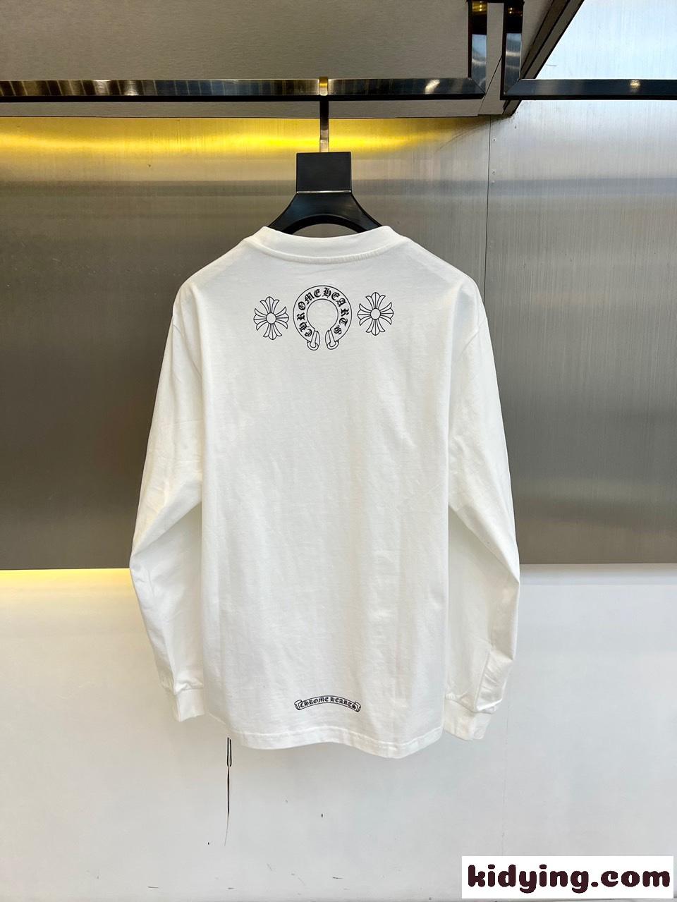 カジュアル プリント コットン 長袖Tシャツ クロムハーツ Tシャツ コピー ホワイト-3
