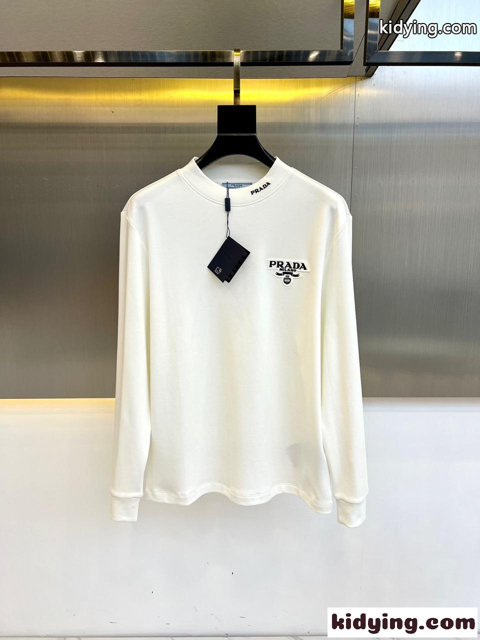 カジュアル 合わせやすい コットン 長袖Tシャツ プラダ Tシャツ コピー ホワイト-0