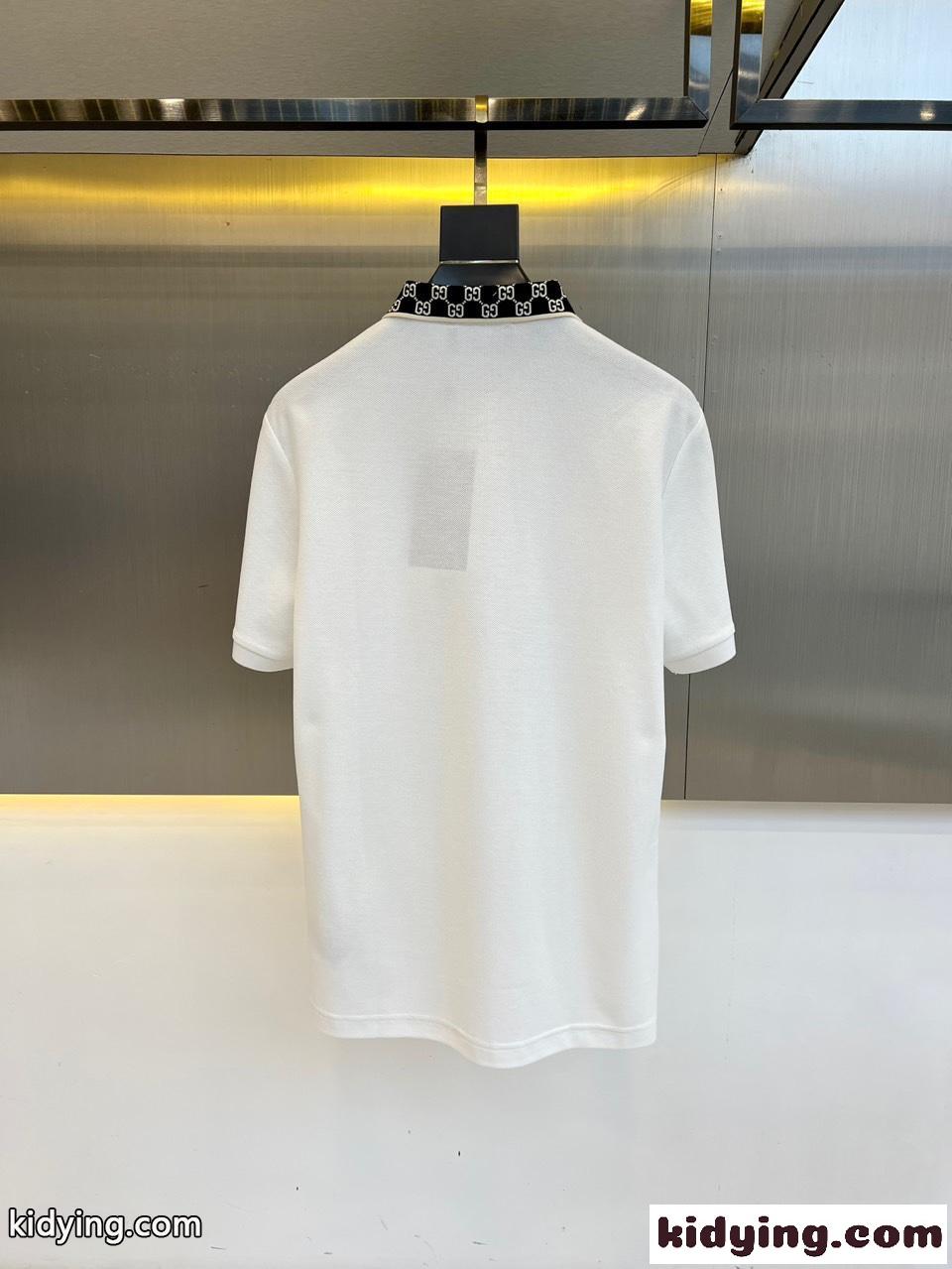 上品 カジュアル グッチ Tシャツ 偽物 コットンピケ 半袖ポロシャツ ホワイト-3