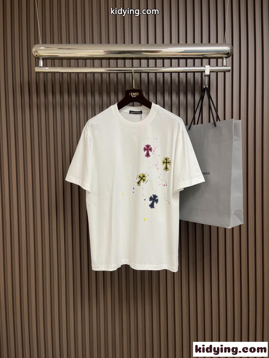 カジュアル クロムハーツ Tシャツ 偽物 プリント クルーネック 半袖Tシャツ コットン-1