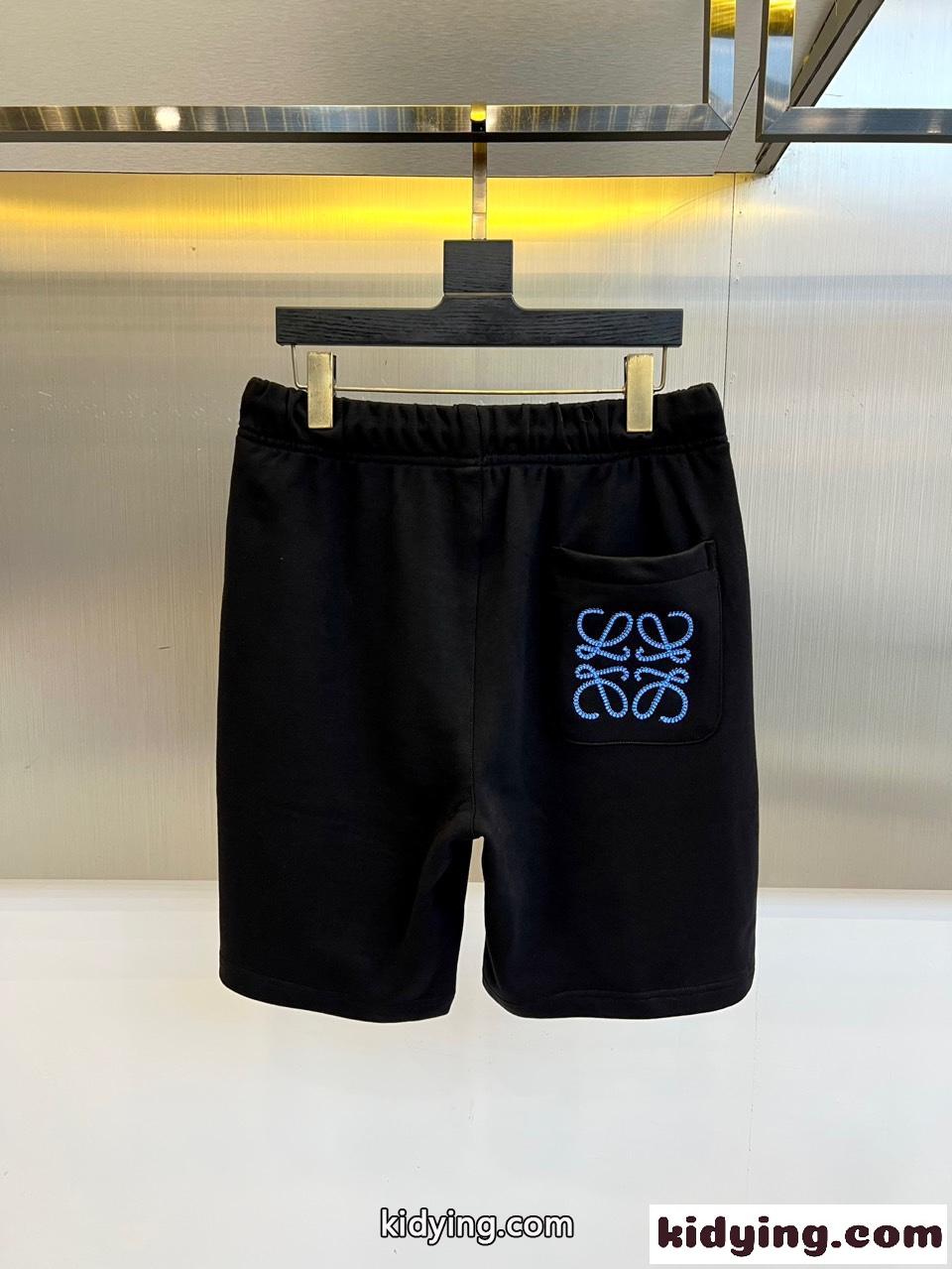 定番 カジュアル コットン ショートパンツ ロエベ パンツ 偽物 ハーフパンツ ブラック-2
