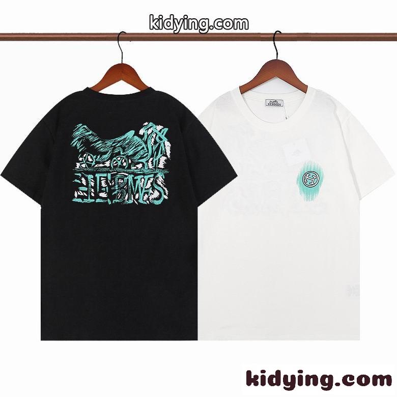 定番 カジュアル おしゃれ エルメス 半袖tシャツ コピー クルーネック 快適 春夏 トップス ホワイト ブラック-0