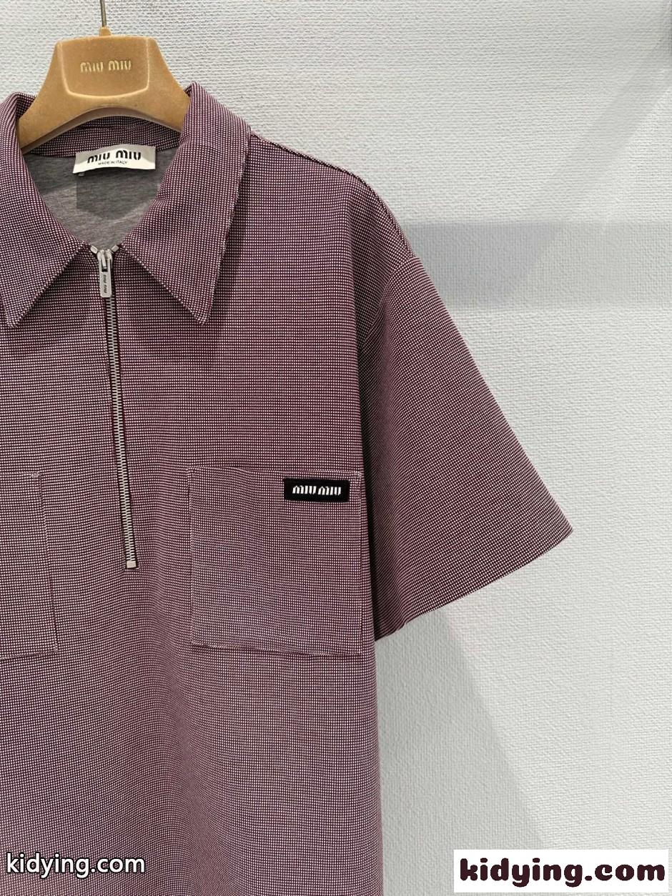 カジュアル コットン ハーフジップ ポロシャツ ミュウミュウ Tシャツ コピー-1