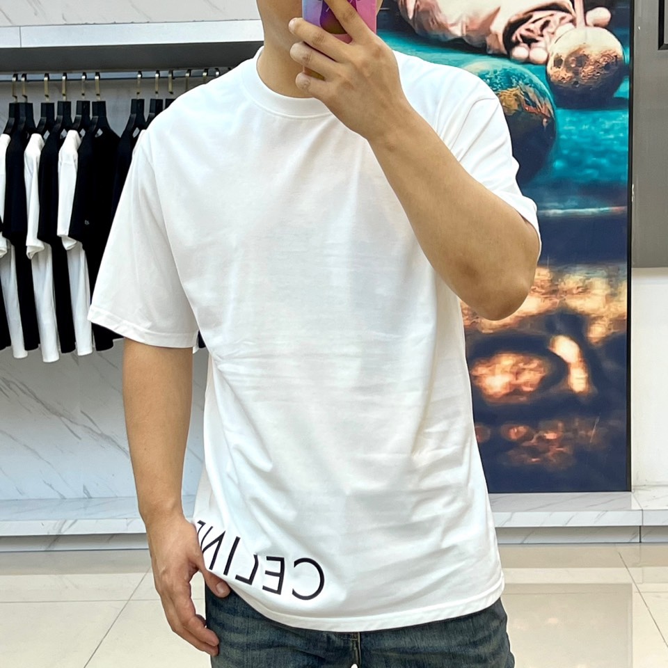 シンプル ロゴプリント 半袖Tシャツ セリーヌ Tシャツ 偽物 クルーネック ホワイト-1
