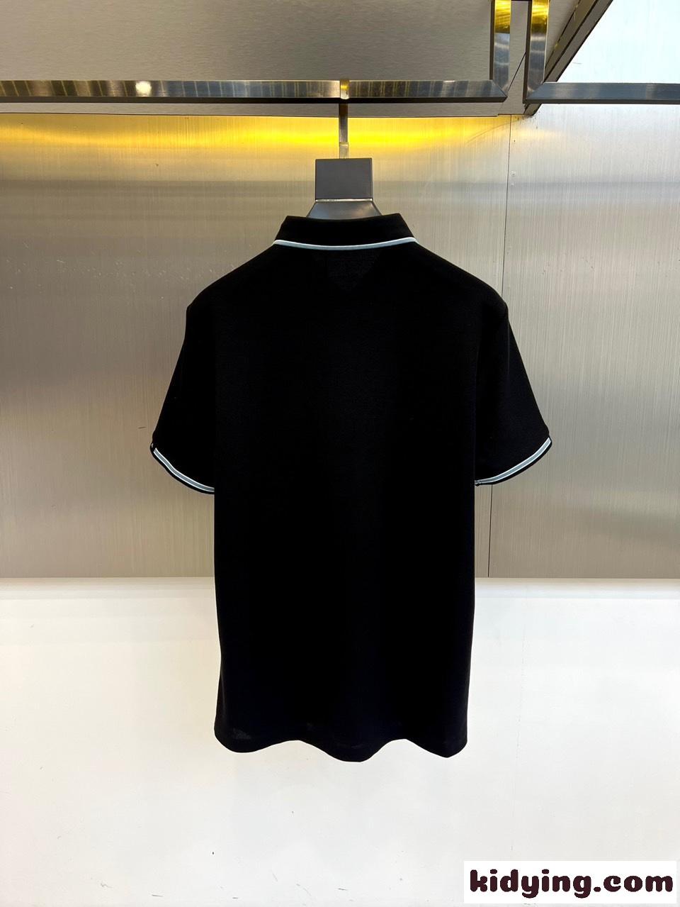 定番 カジュアル コットンピケ ポロシャツ プラダ Tシャツ 偽物 ブラック-4