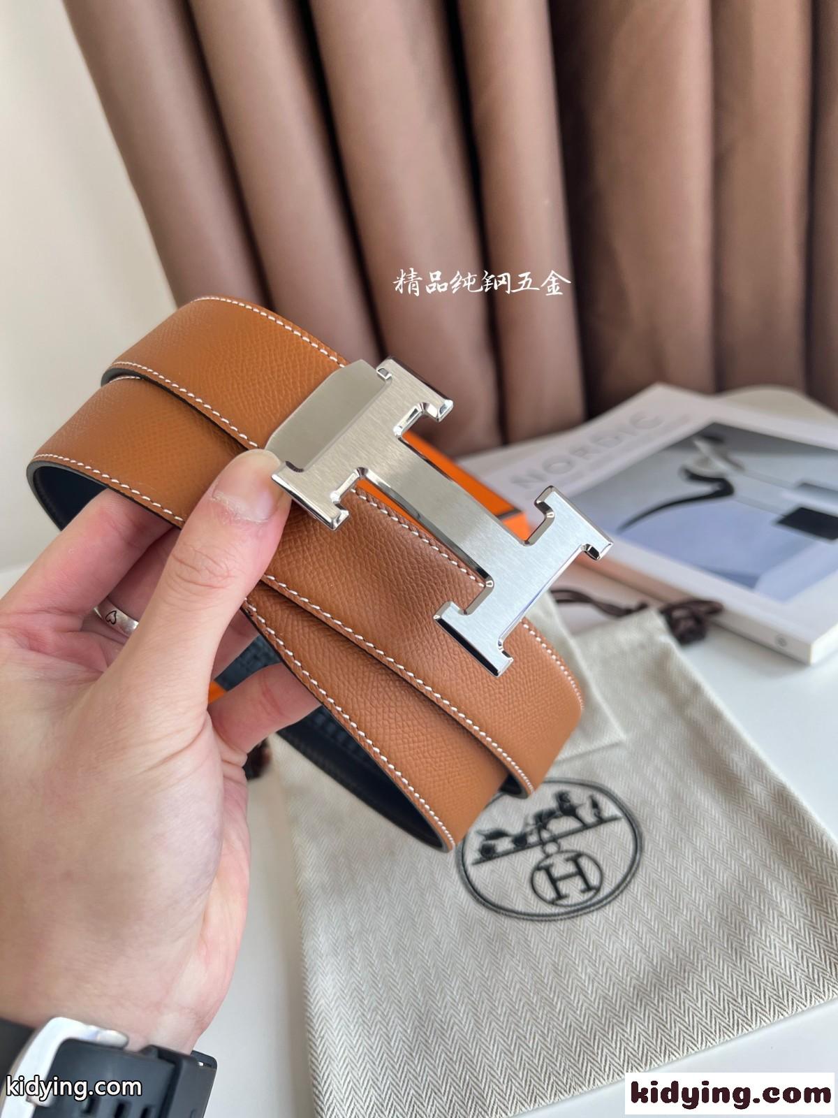 Hバックル リバーシブル レザーベルト エルメス ベルト コピー 合わせやすい-3
