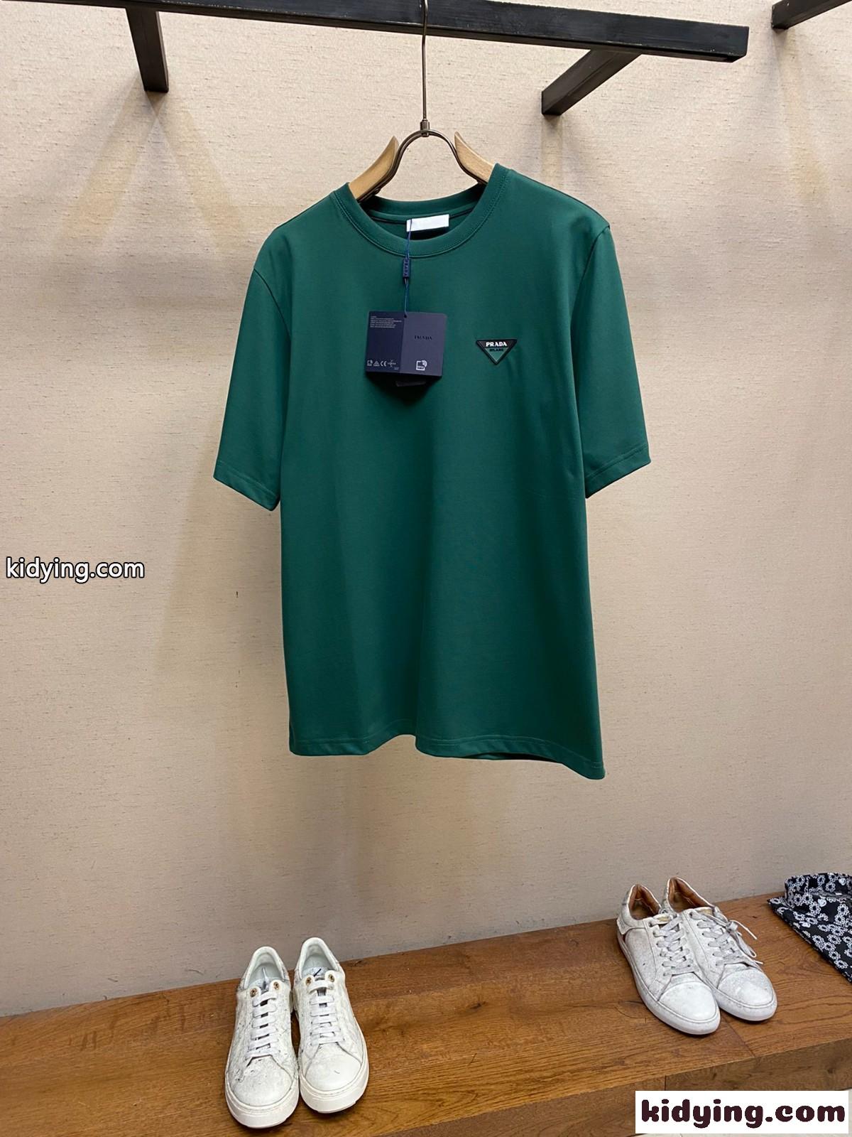 カジュアル ロゴパッチ クルーネック プラダ Tシャツ コピー グリーン-0