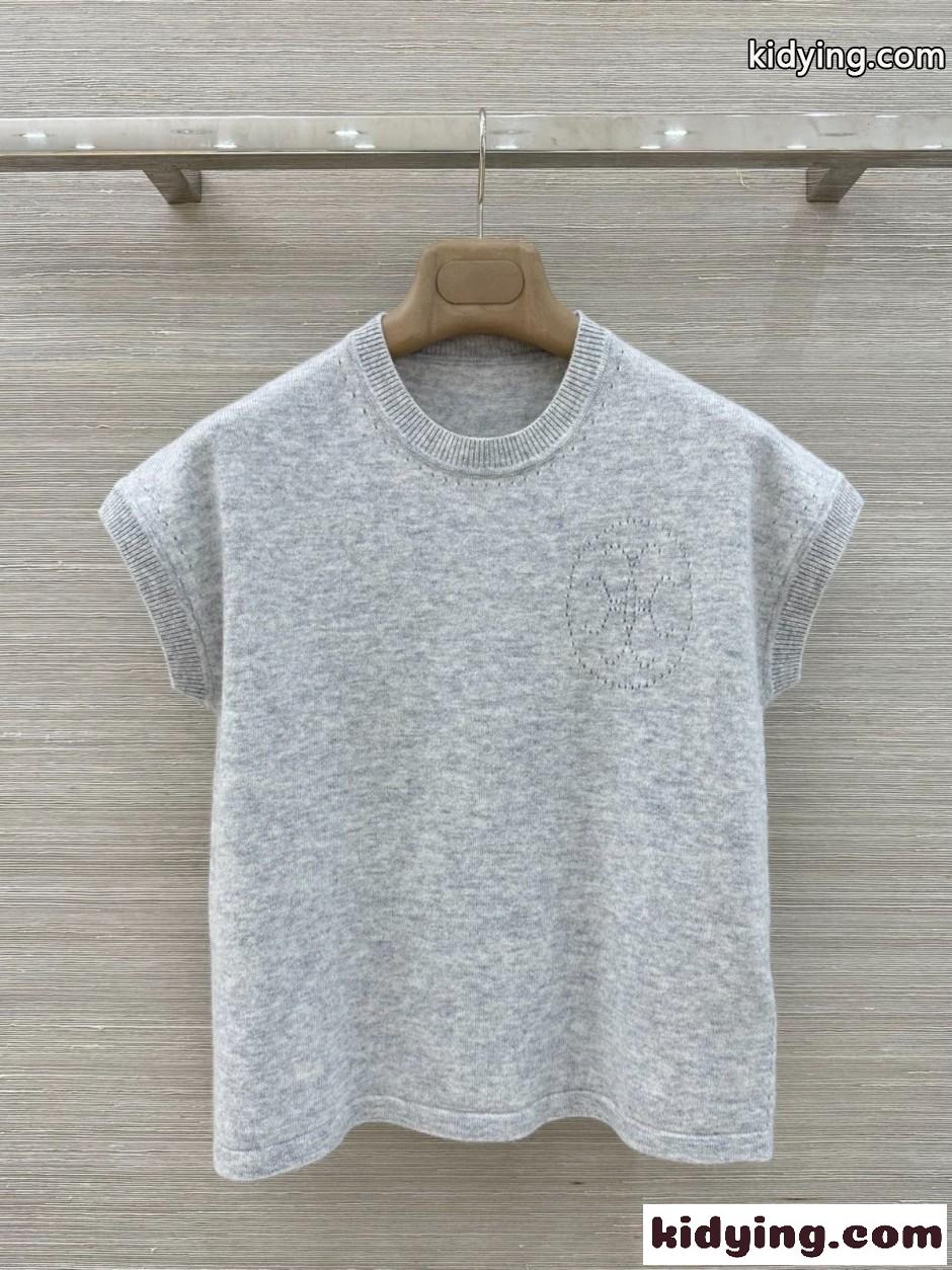 上品 シンプル カシミヤ 半袖ニット エルメス ニット コピー グレー-1