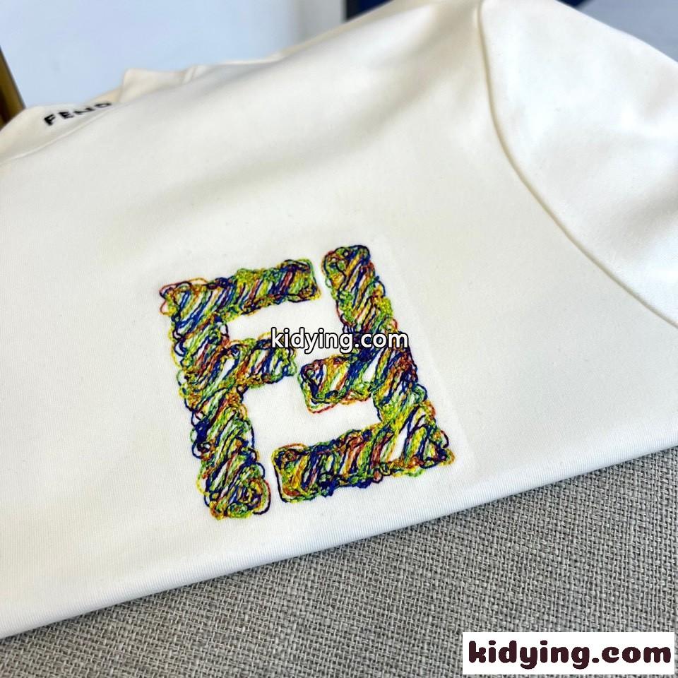 刺繍入り コットン 長袖Tシャツ フェンディ Tシャツ コピー ホワイト-0