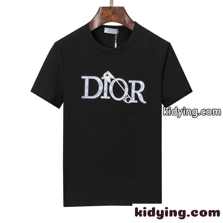 おしゃれ ロゴ 定番 人気 クリスチャン・ディオール Tシャツ コピー 半袖 トップス クルーネック カジュアル-0