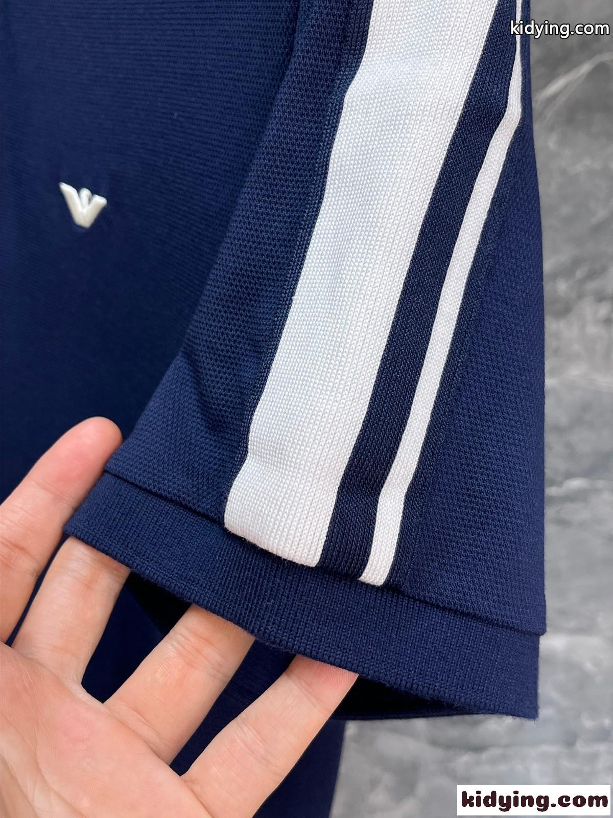 アルマーニ 半袖Tシャツ コピー カジュアル ロゴ コットンピケ ポロシャツ ブルー-1