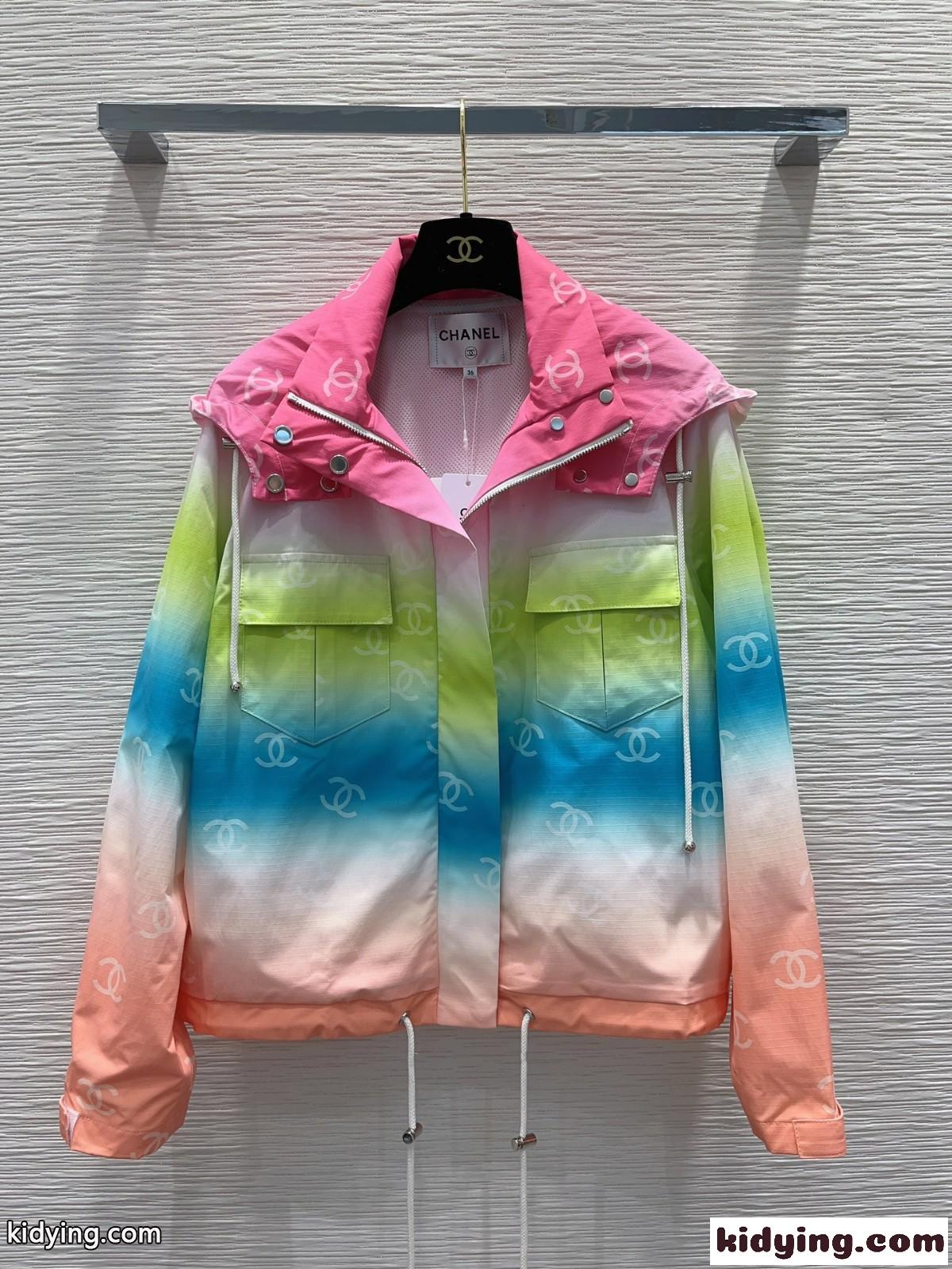 グラデーション 防風 UVカット フード付き ブルゾン シャネル ジャケット 偽物-1