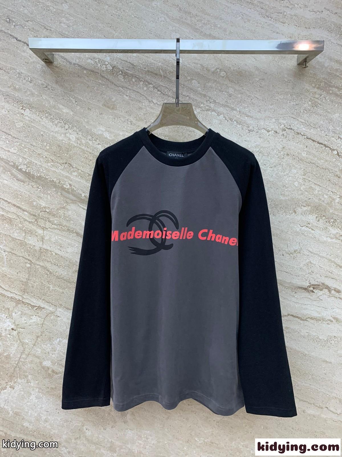 配色 合わせやすい コットン 長袖Tシャツ シャネル Tシャツ コピー-1
