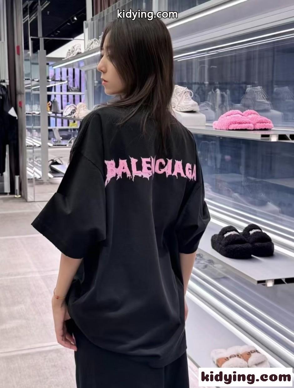 ロゴ入り オーバーサイズ 半袖Tシャツ バレンシアガ Tシャツ 偽物 ユニセックス-4