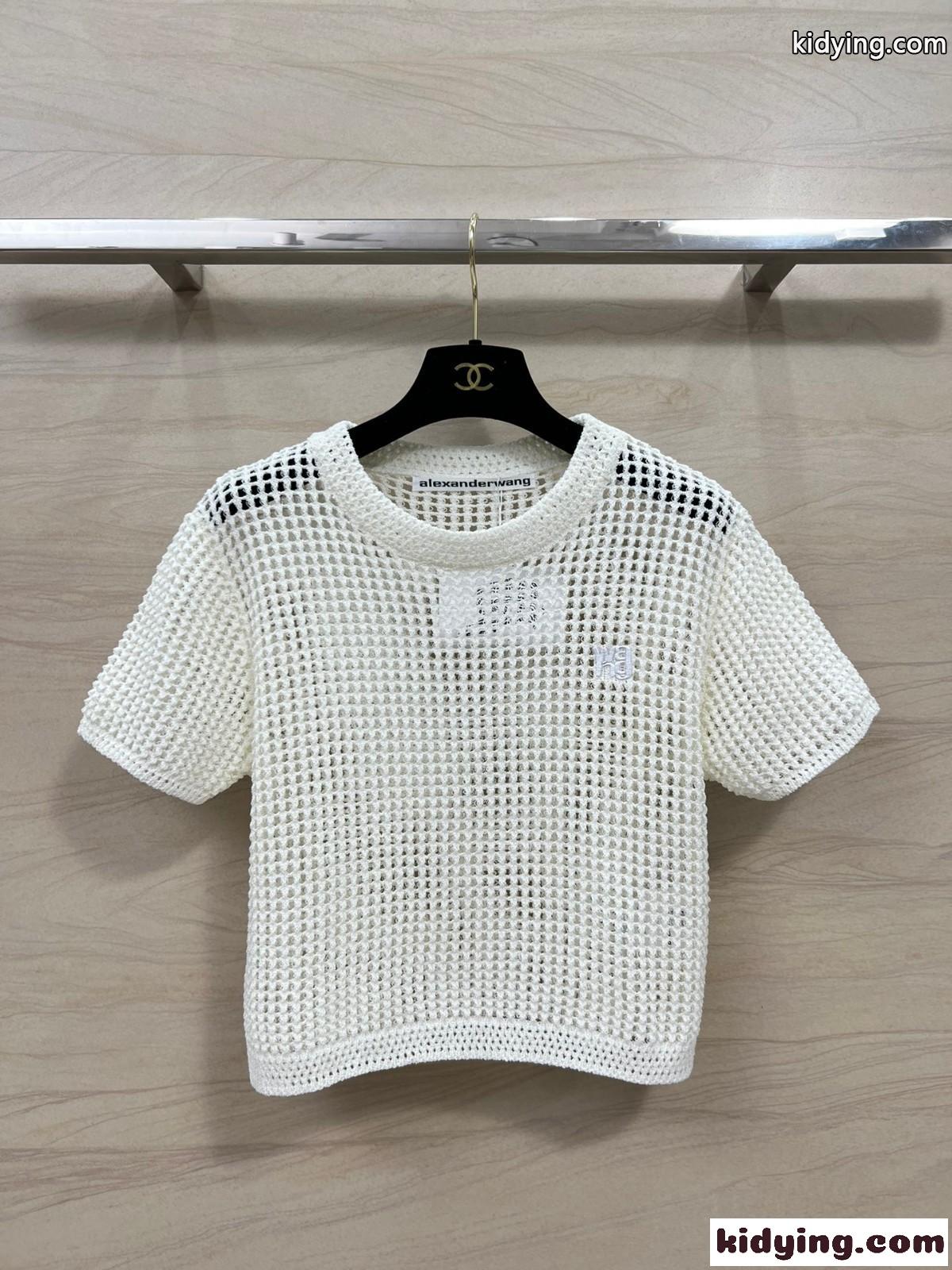 ロゴ クロシェ クロップド クルーネックtシャツ アレキサンダーワング ニット コピー ホワイト-2