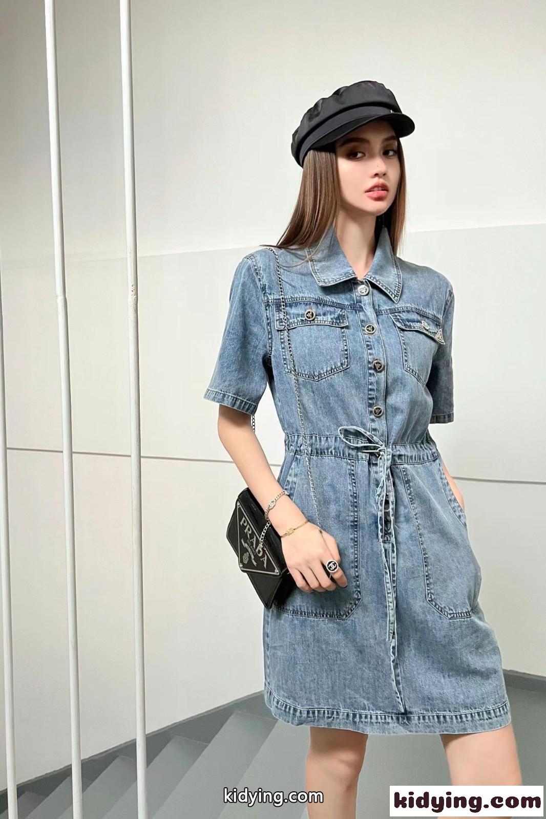 春夏 定番 半袖 デニムドレス プラダ ワンピース コピー レディース ファッション-3