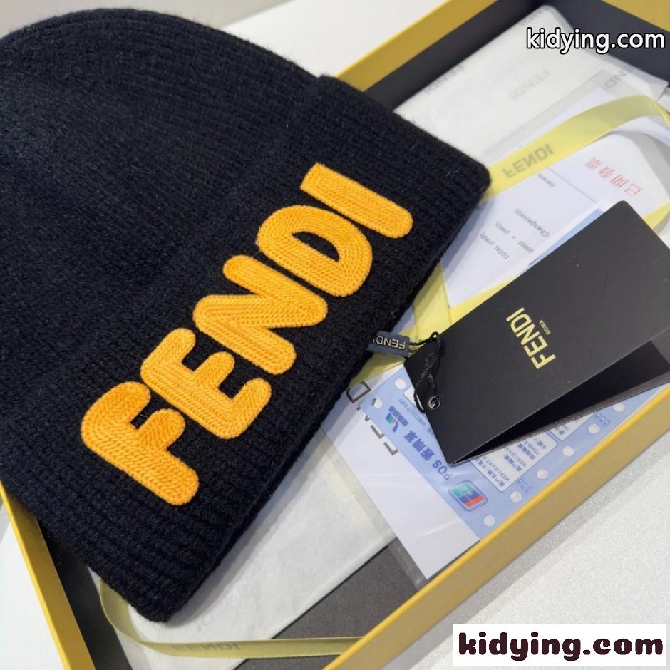 FENDI ロゴ ニットキャップ フェンディ キャップ コピー ユニセックス ブラック-1