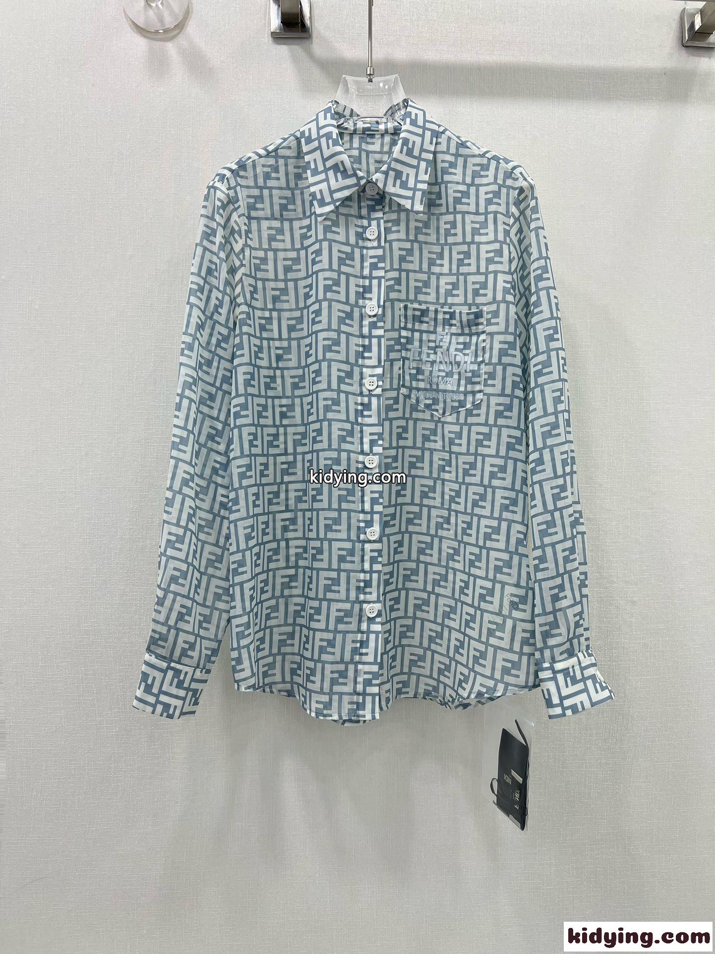 フェンディ シャツ コピー 軽量 薄手 総柄 プリント ロングスリーブ-1