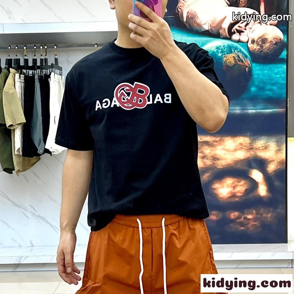 ベーシック カジュアル ロゴ クルーネック 半袖Tシャツ バレンシアガ Tシャツ コピー メンズ ブラック-2
