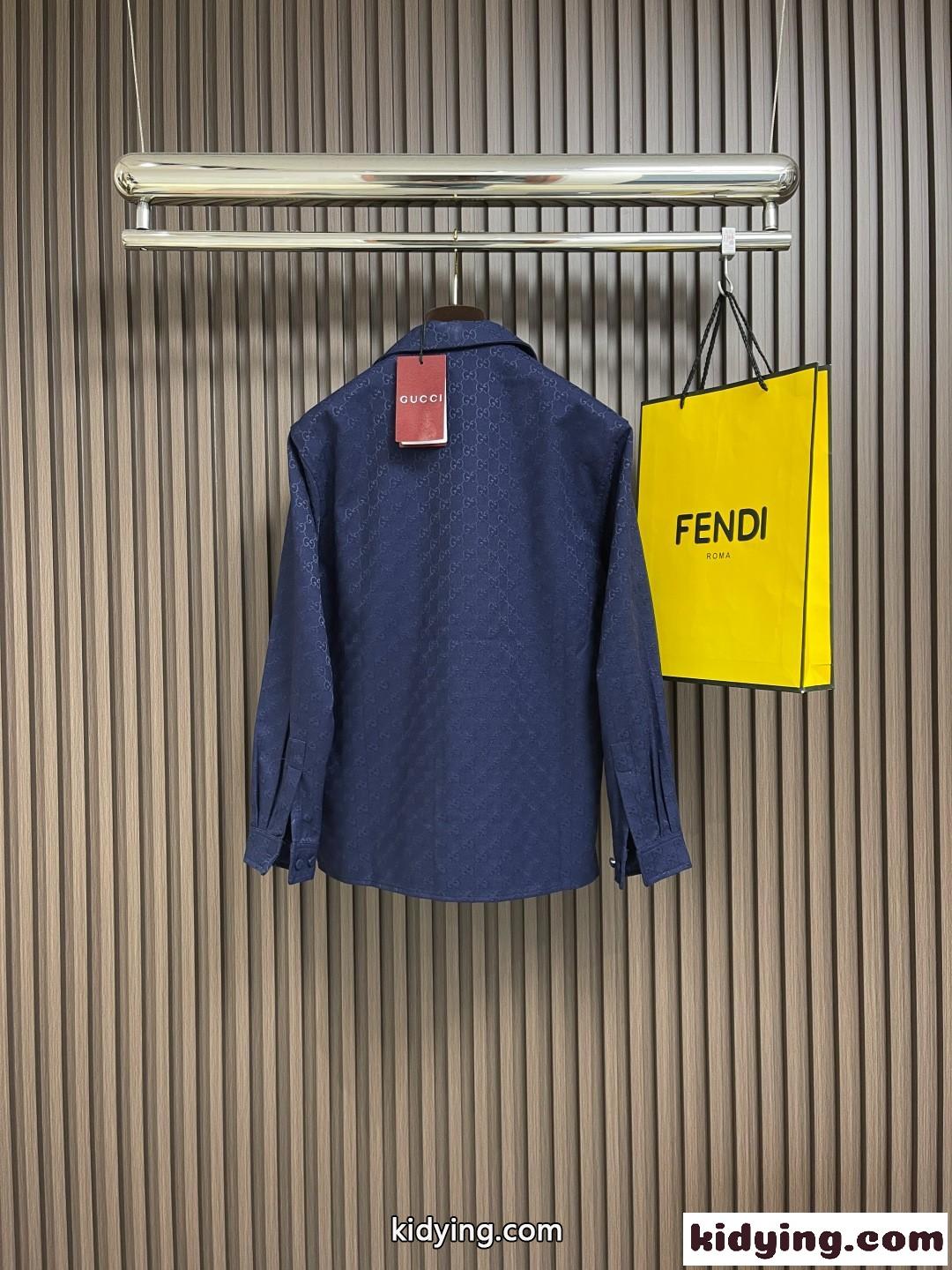 GGキャンバス オープンカラー ロングスリーブシャツ グッチ シャツ コピー ネイビー-2