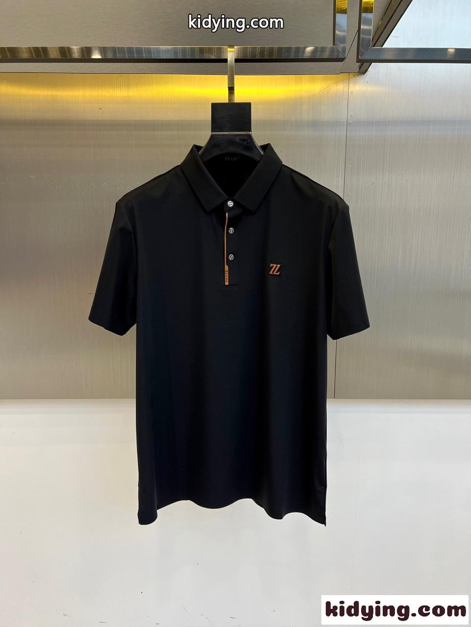 洗練された 上品 エルメネジルド・ゼニア Tシャツ 偽物 コットン ポロシャツ ブラック-0